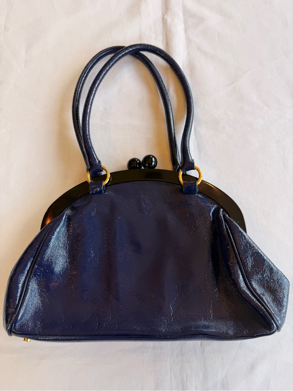 Vintage HOBO International Navy Blue Patent Kisslock Frame Bag